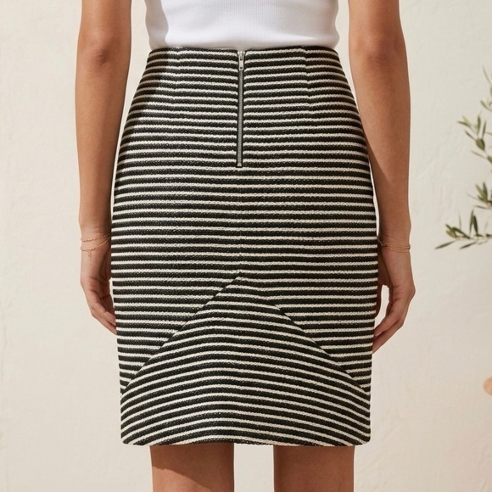 LES COPAINS Striped Raffia Woven Pencil Skirt Made In Italy 42